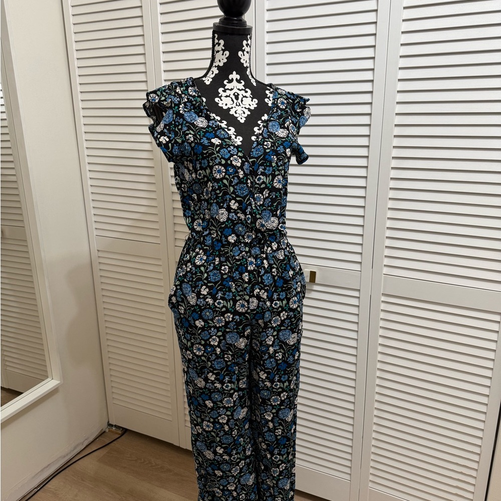 LOFT Black and Blue Floral Jumpsuit